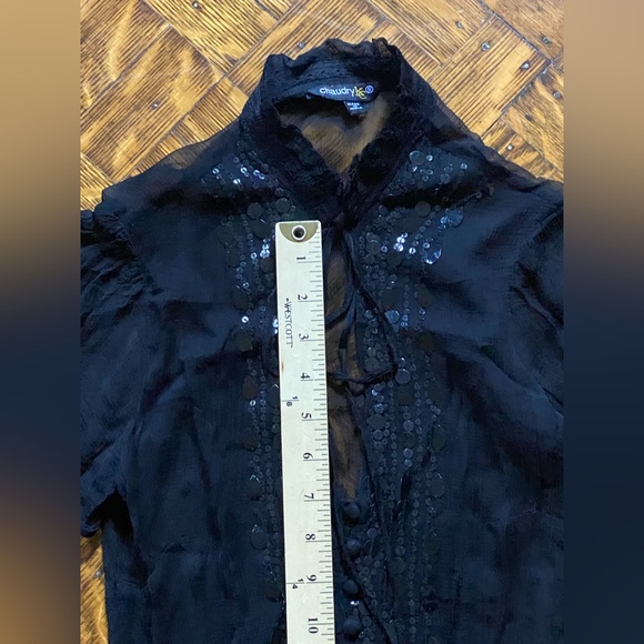 Black Sheer Blouse with Sequins Embellishments - Size S - Picture 9 of 9